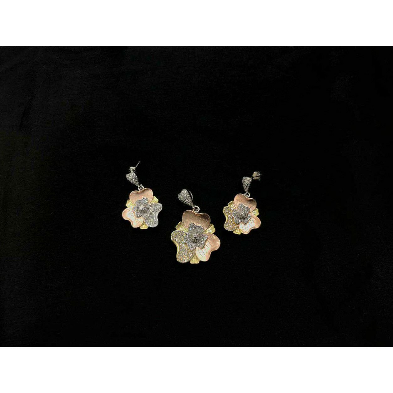 92.5 Sterling Silver Flower Design Pendant Set Ms-3823