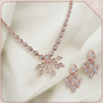 92.5 Sterling Silver Rose Gold Necklace Set Ms-372... by 