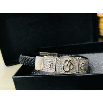 92.5 Sterling Silver Black Leather Om Micro Bracel... by 