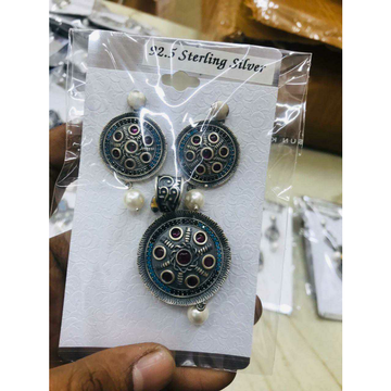 92.5 Sterling Silver Indian Finish Pendant Set Ms-... by 