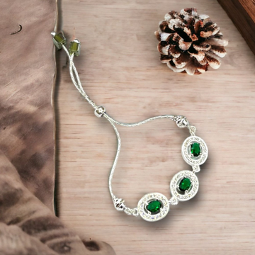 925 Silver Green Stone Fancy Bracelet by 