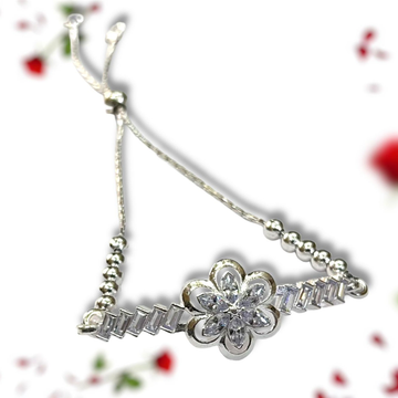925 Silver Flower Design Diamond Bracelet by 