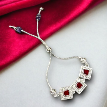 925 Silver Square Shape Maroon Stone Bracelet by 