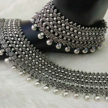 92.5 Sterling Silver Full Oxodize Rava Round Ankle... by 