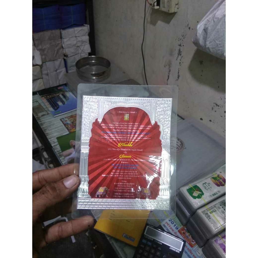 Handmade Silver Colorful Subh Vivah(Marriage Kankotri) Card
