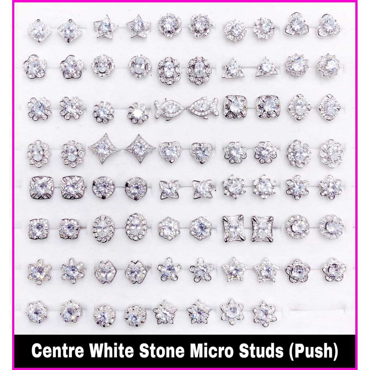 92.5 Sterling Silver Centre White Stone Micro Studs(Push) Ms-3564