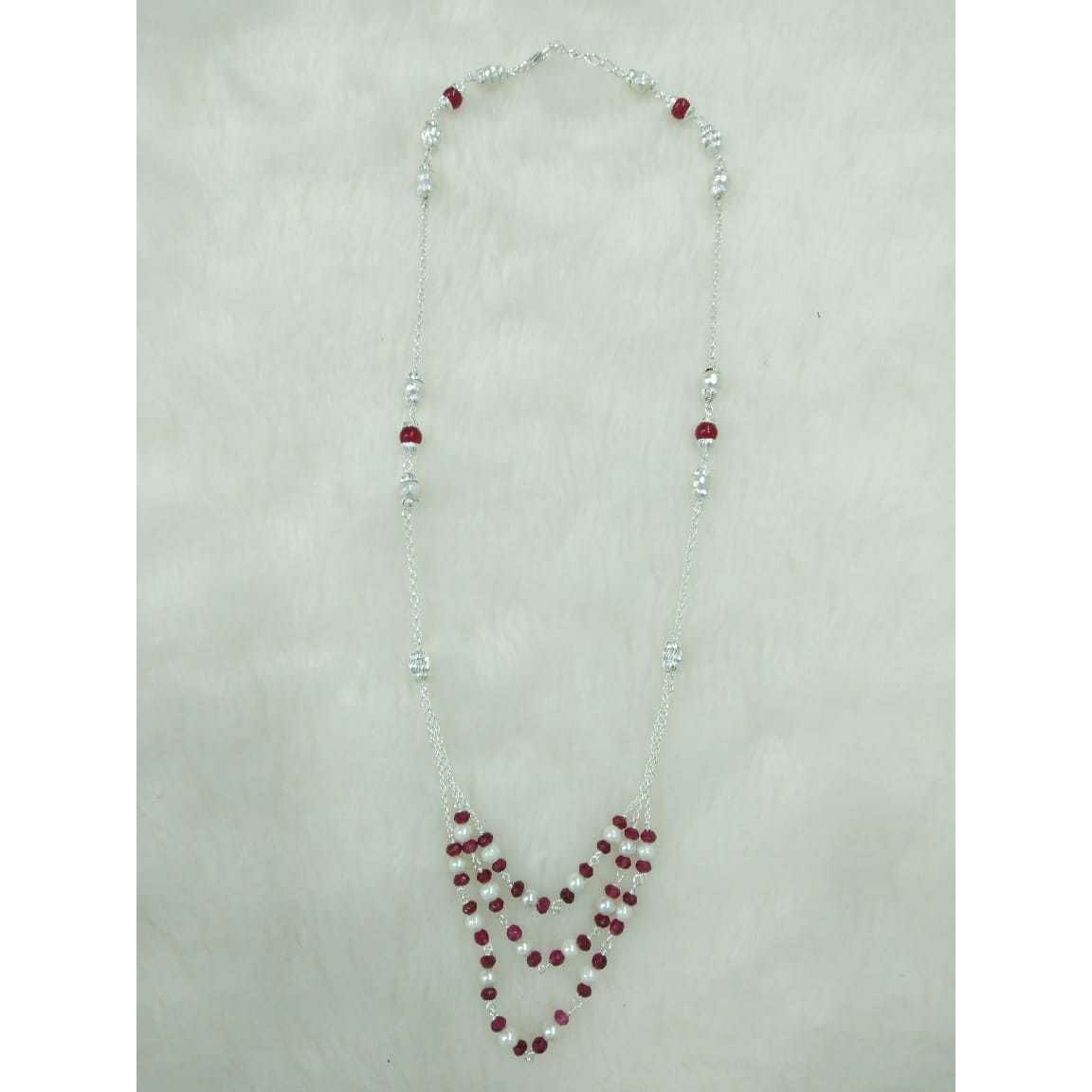92.5 Sterling Silver Motiya Bagaldana White & Red Pearl Mix Mangalsutra Ms-2964