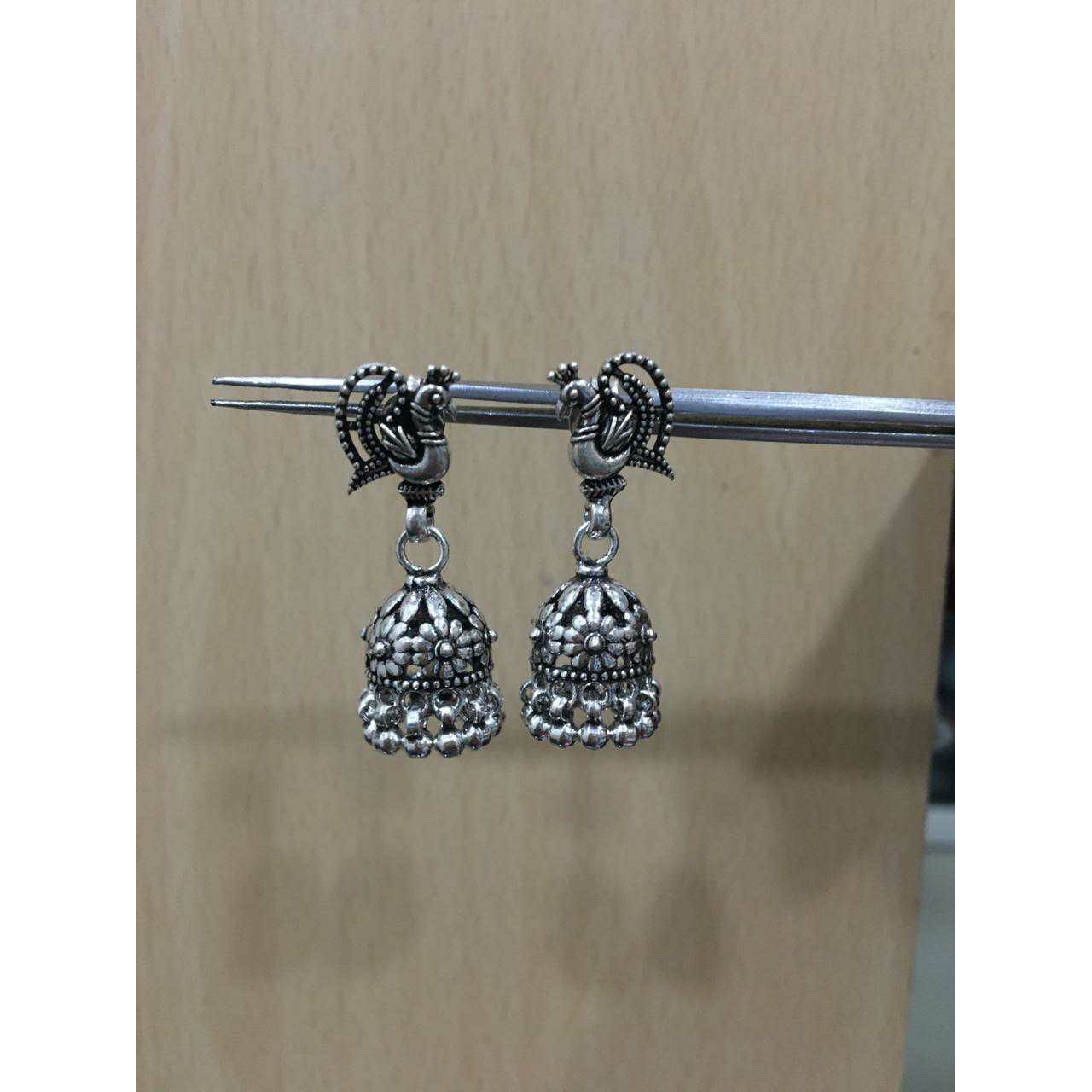 92.5 Sterling Silver Peacock Jummer Ghughru Oxodize Earring Ms-3146