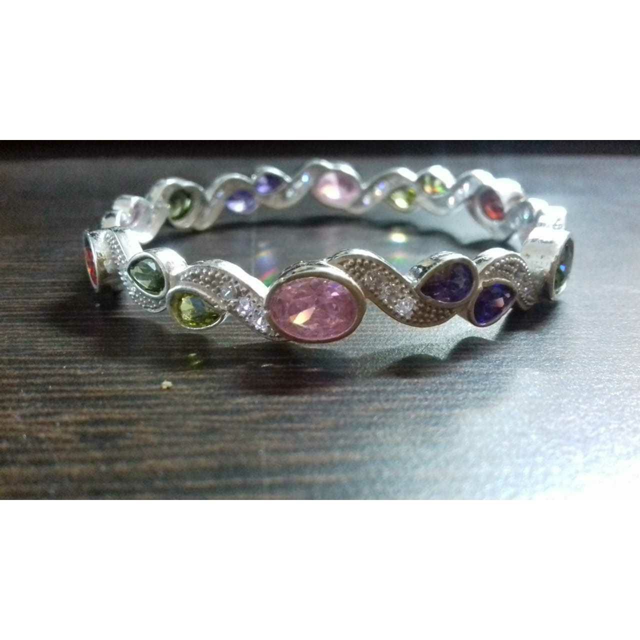 Love(Dil) And Oval Stone Mix Dezine Semi Micro Sitting Bangle(Kadli,Kangan) Ms-1535