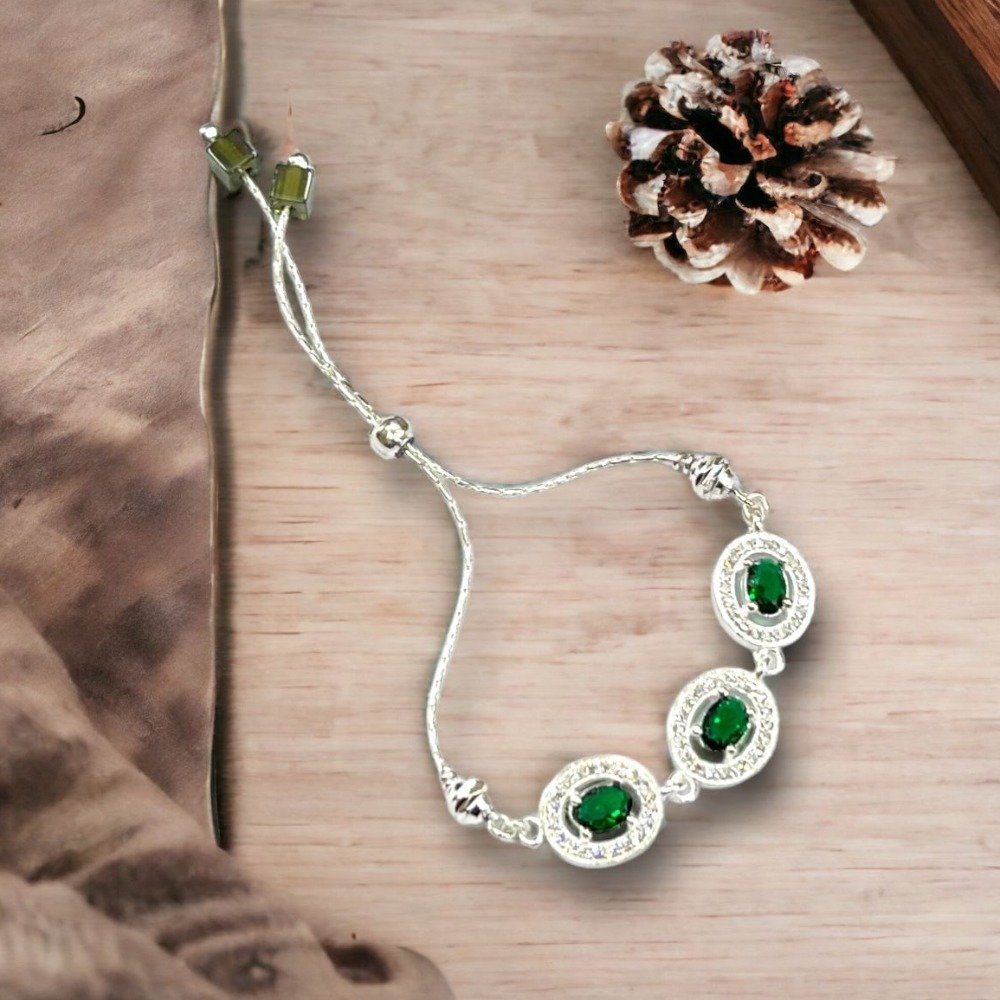 925 Silver Green Stone Fancy Bracelet