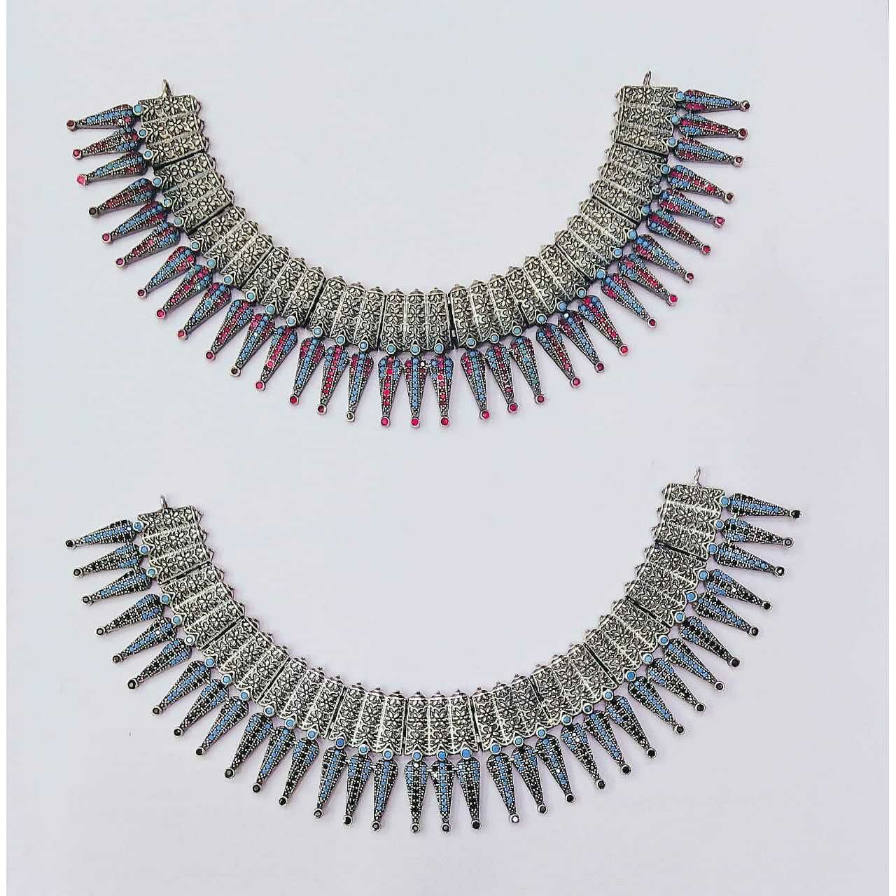 92.5 Sterling Silver Heavy Weight Oxodized Mina Handmade Round Anklet(Payal) Ms-2847