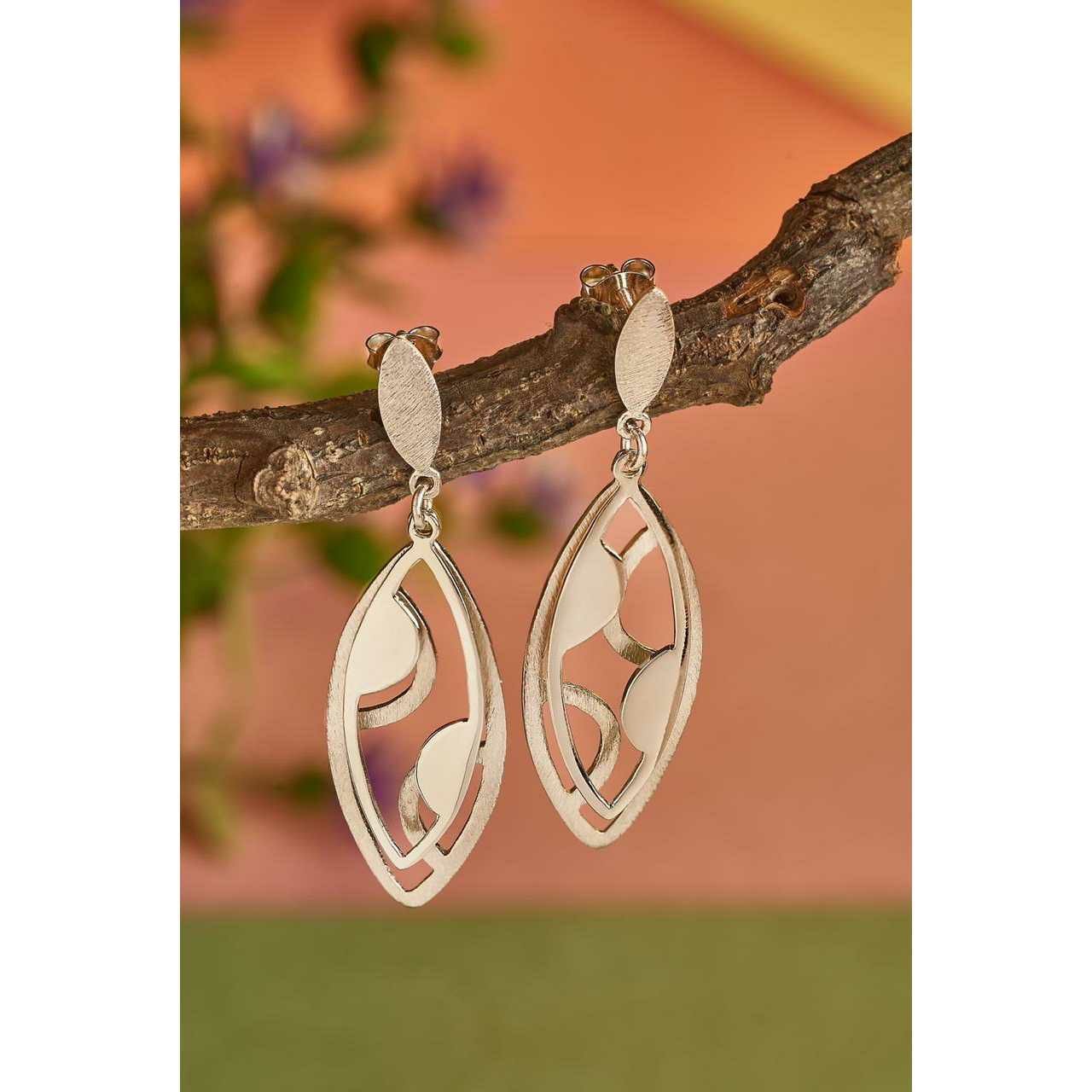 92.5 Sterling Silver Wood Colour Oval Shaip Earring Ms-2745