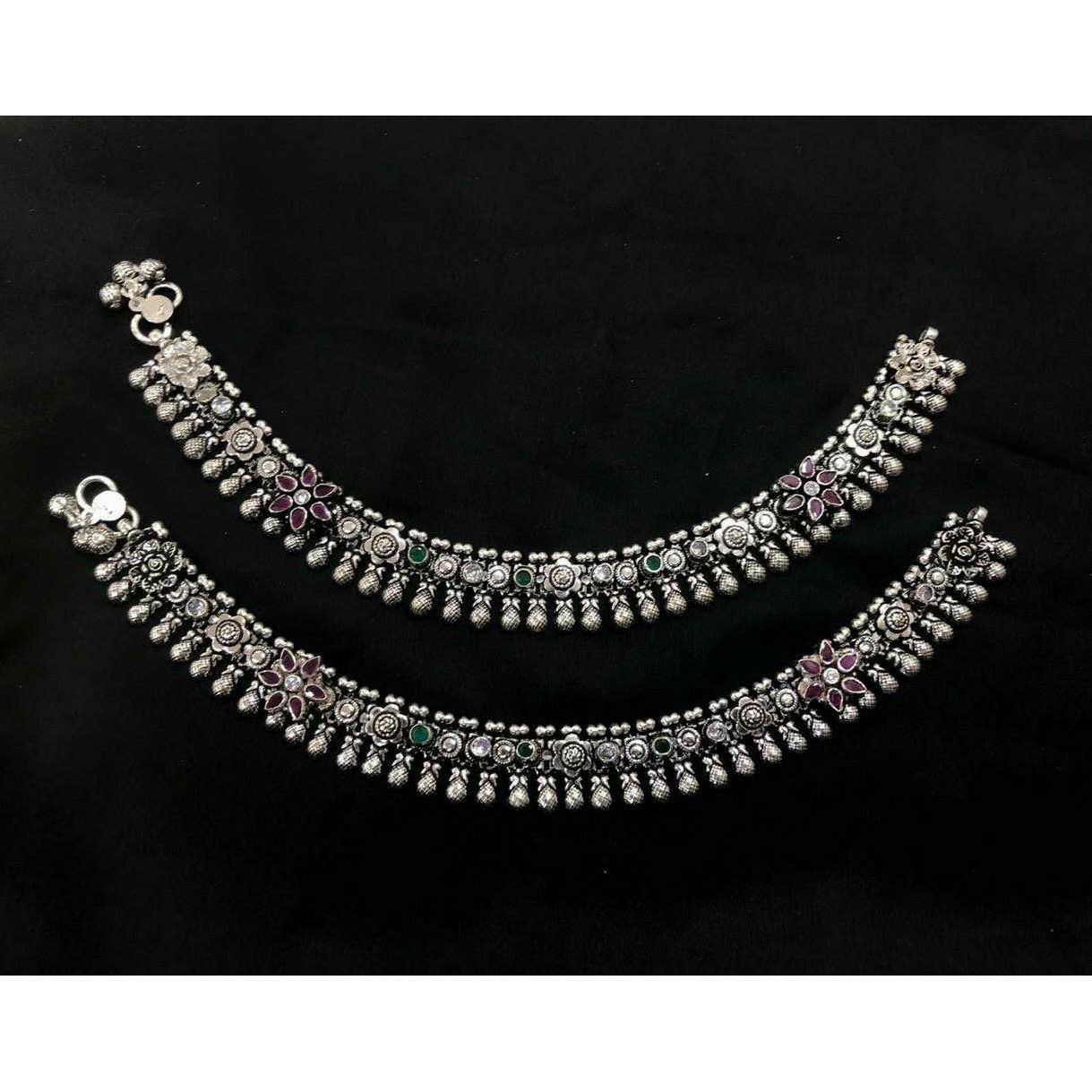 92.5 Sterling Silver Beautiful Handwork Oxodize Anklet(Payal) Ms-3863