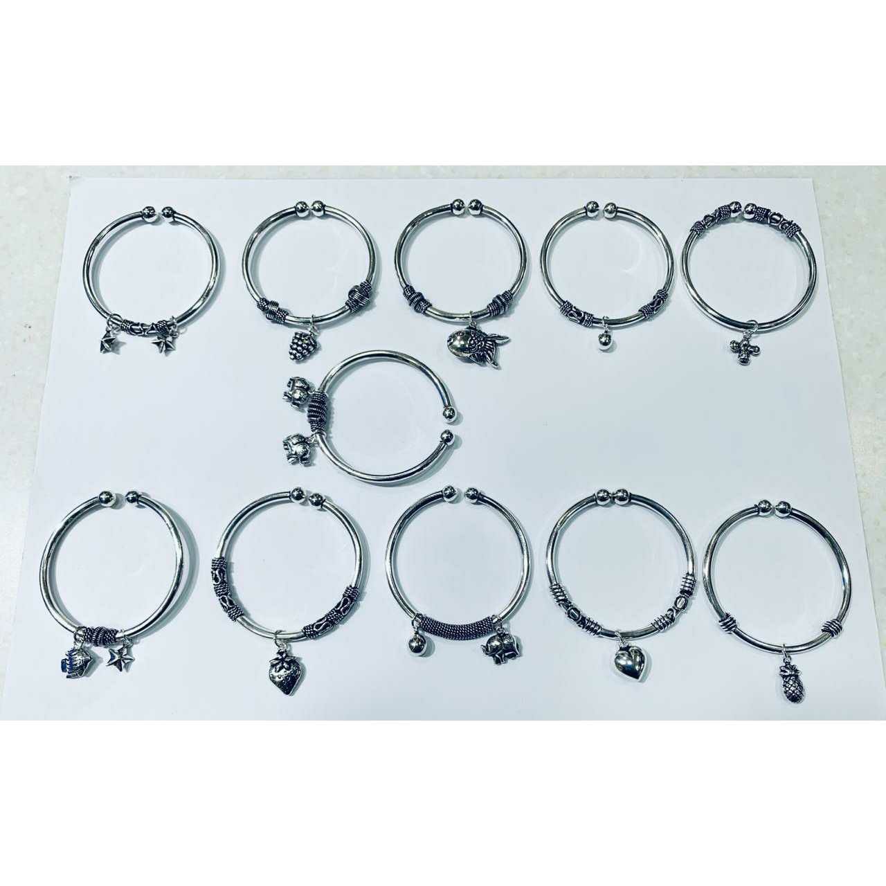 92.5 Sterling Silver Kids(Children) Adjustable Boll Kadli(Kada,Bangke,Kangan,Patli)