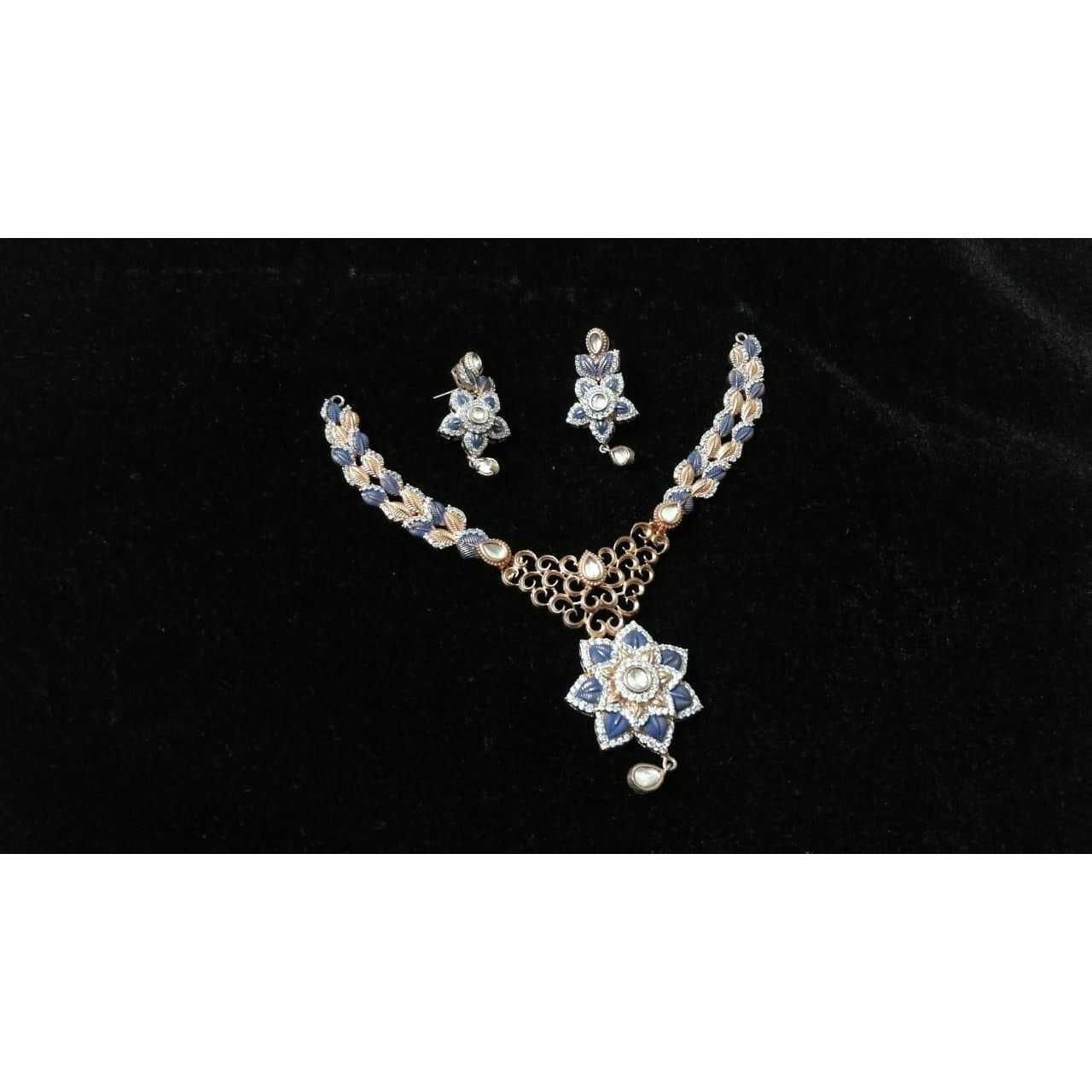 92.5 Sterling Silver Flower Shape Colorful Necklace Set
