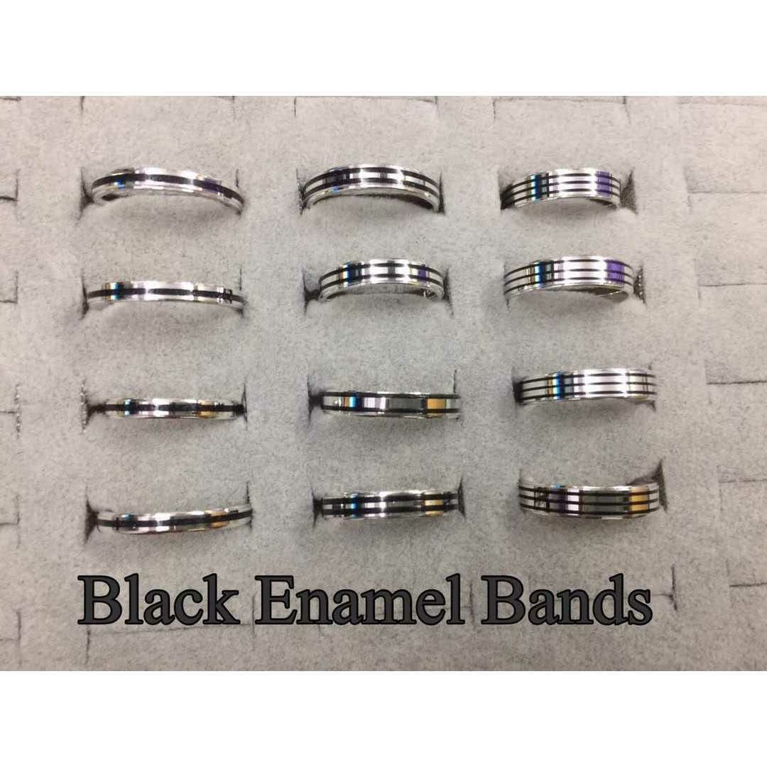 92.5 Sterling Silver Black Enamel Bands(Hand Kayda) Ms-2913