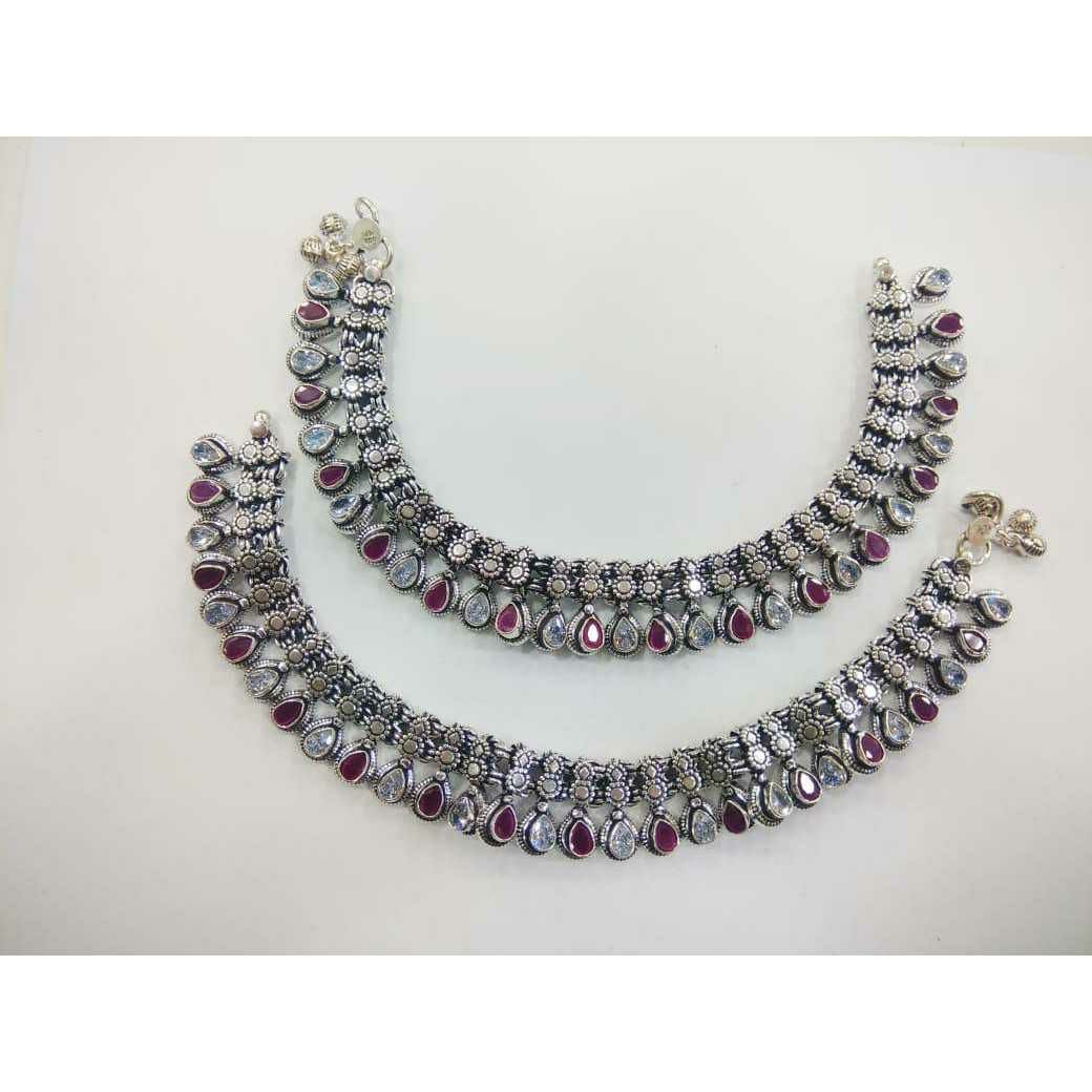 92.5 Sterling Silver Full Oxodize Dimond Anklet(Payal) Ms-3737