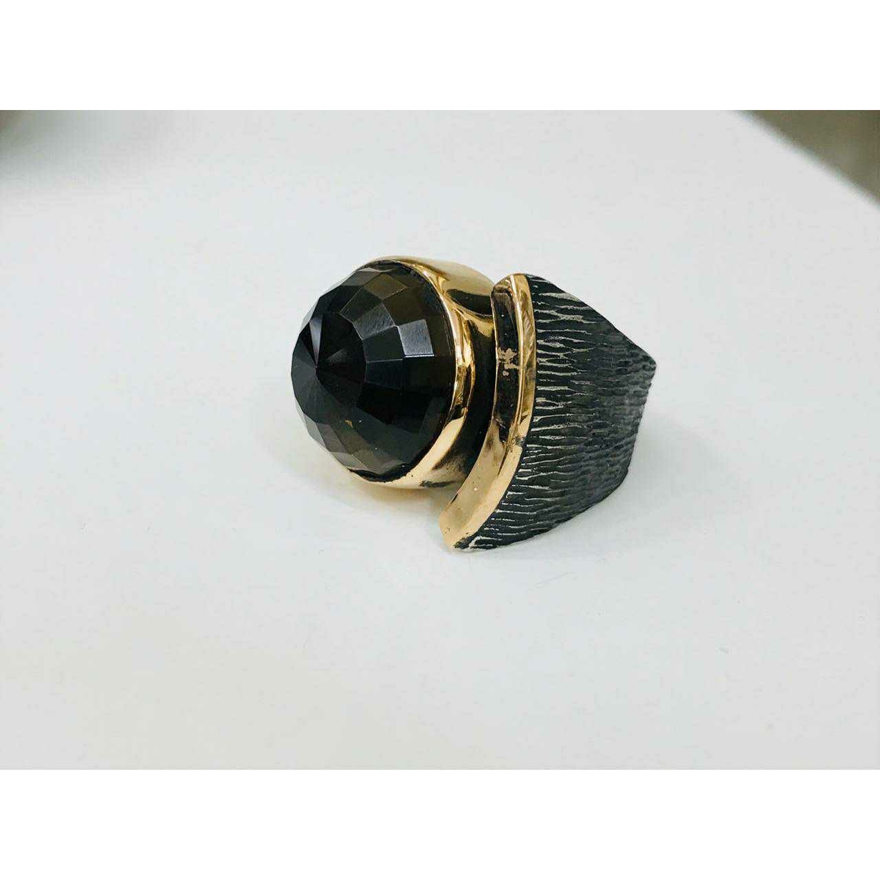 92.5 Sterling Silver Hi Rang Black Mina With Golden Ring Ms-2869