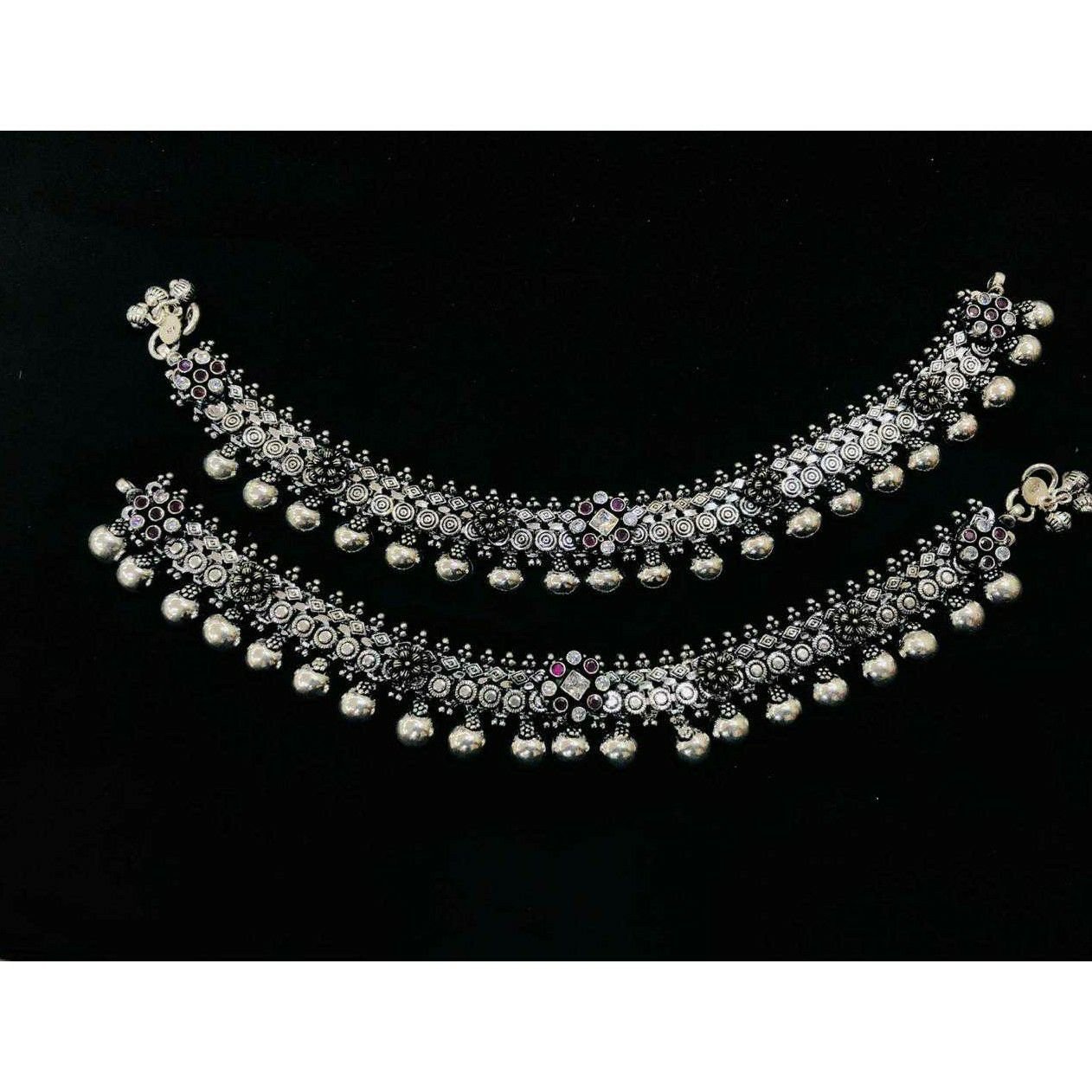 92.5 Sterling Silver Rodyam & Oxodize 2(Two) Tone Payal(Anklet) Ms-3864