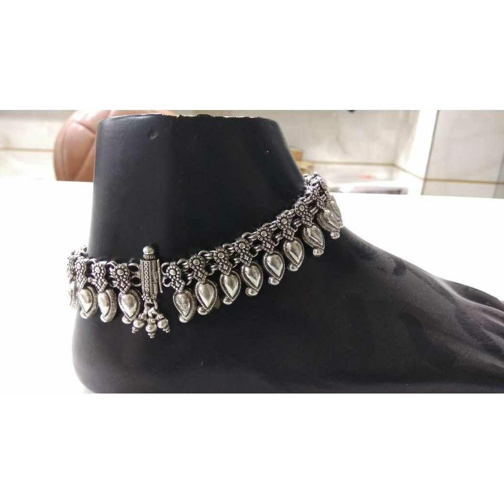 92.5 Sterling Silver Round Khili Oxodize Anklet(Payal) Ms-3415