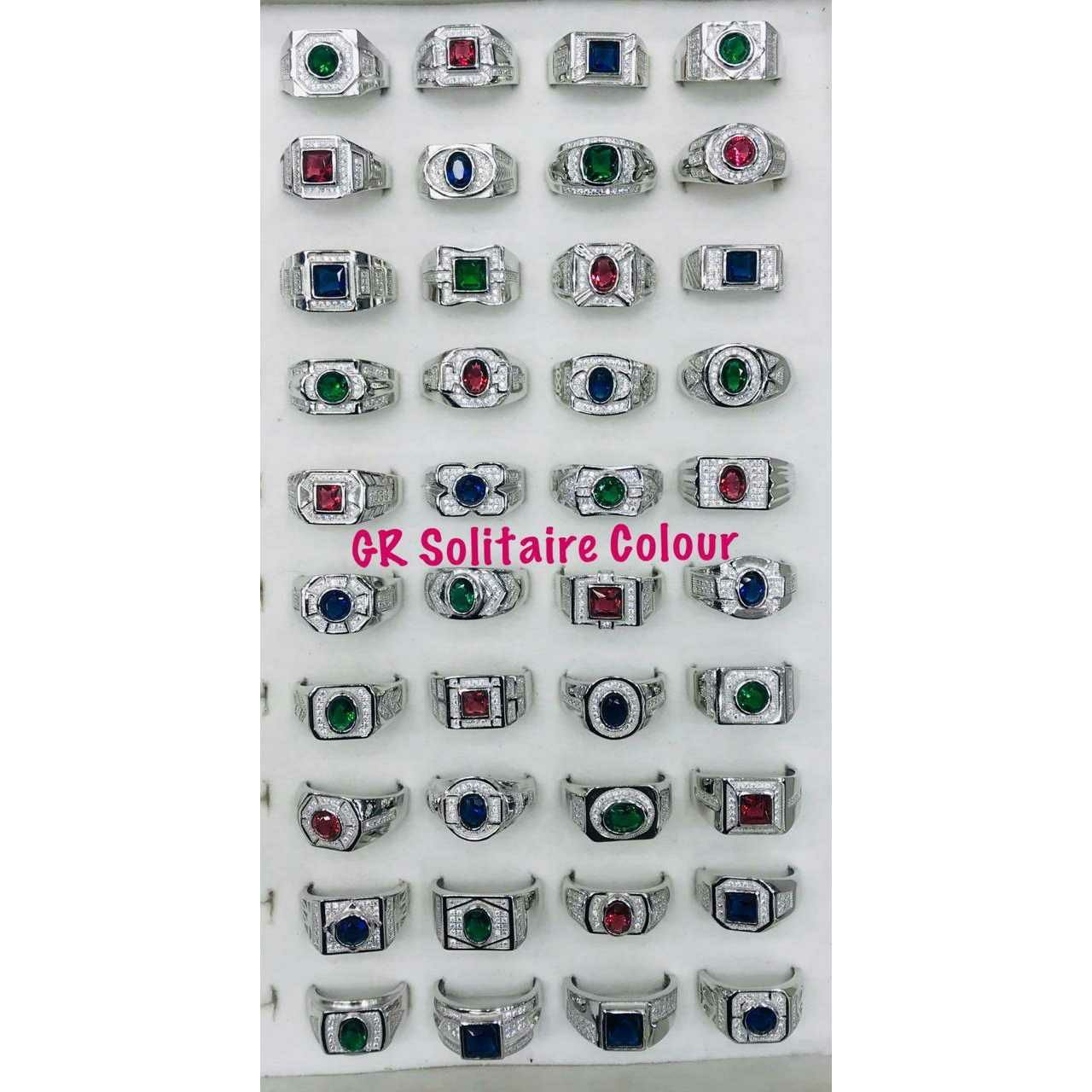 92.5 Sterling Silver Gr Solitaire Colour Ring Ms-2675