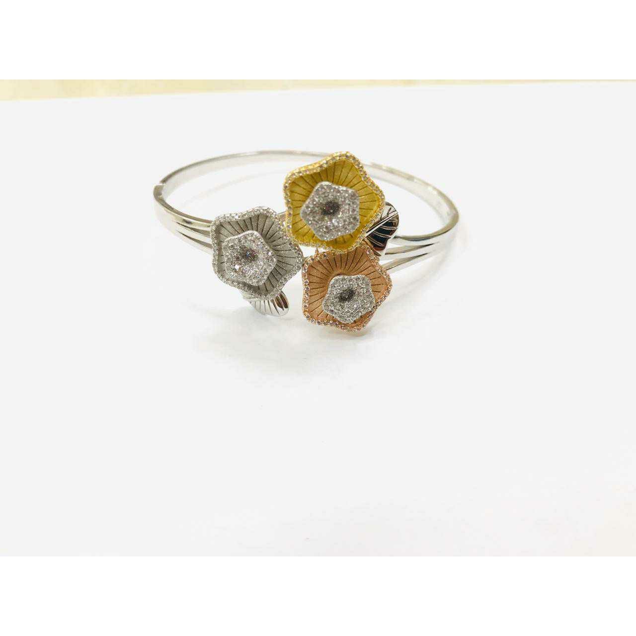 92.5 Sterling Silver Gold,Rose Gold & Rodyam Silver Tri Colour Kada Ms-3783