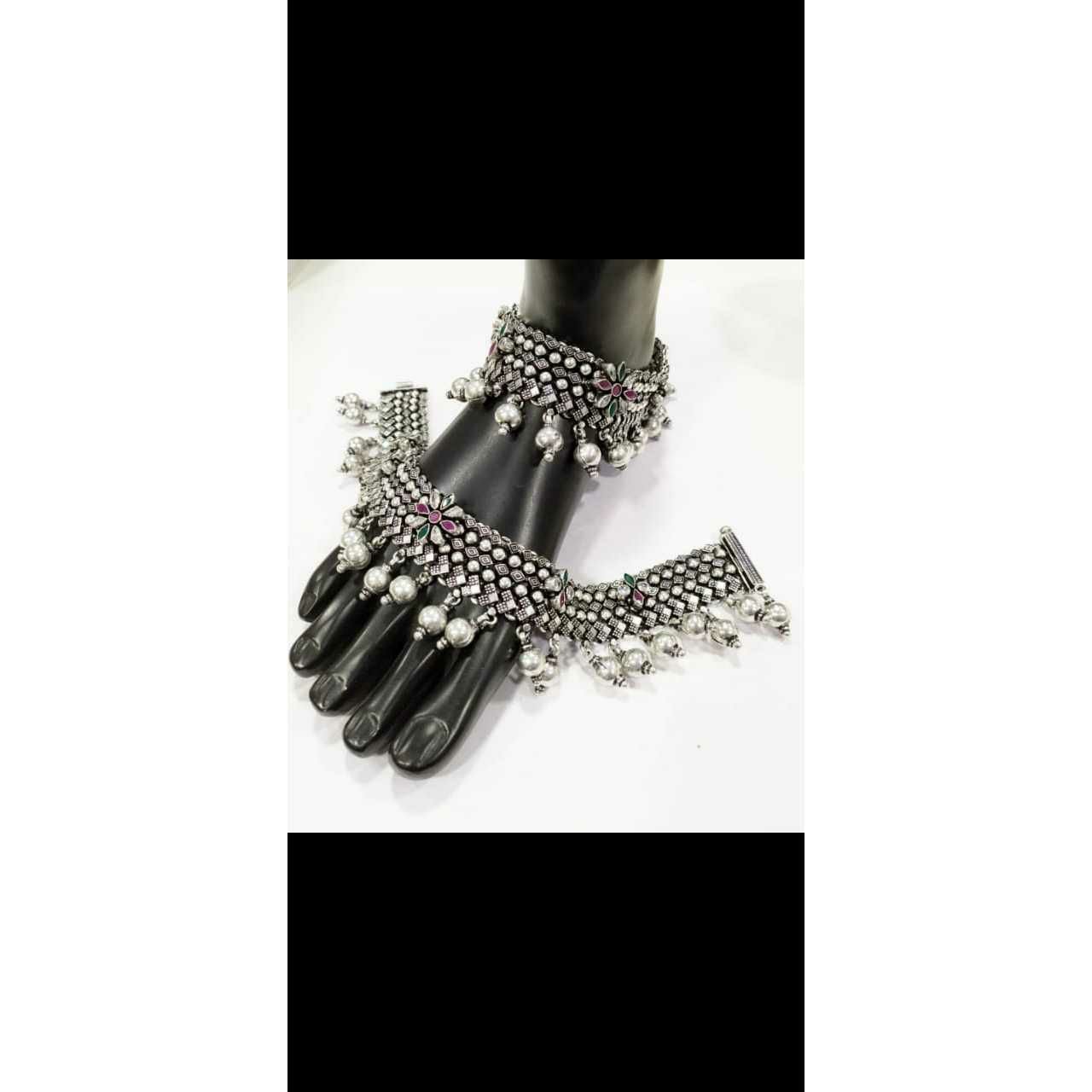 92.5 Sterling Silver Full Oxodize Ghughra Round (anklet)Payal Ms-2887