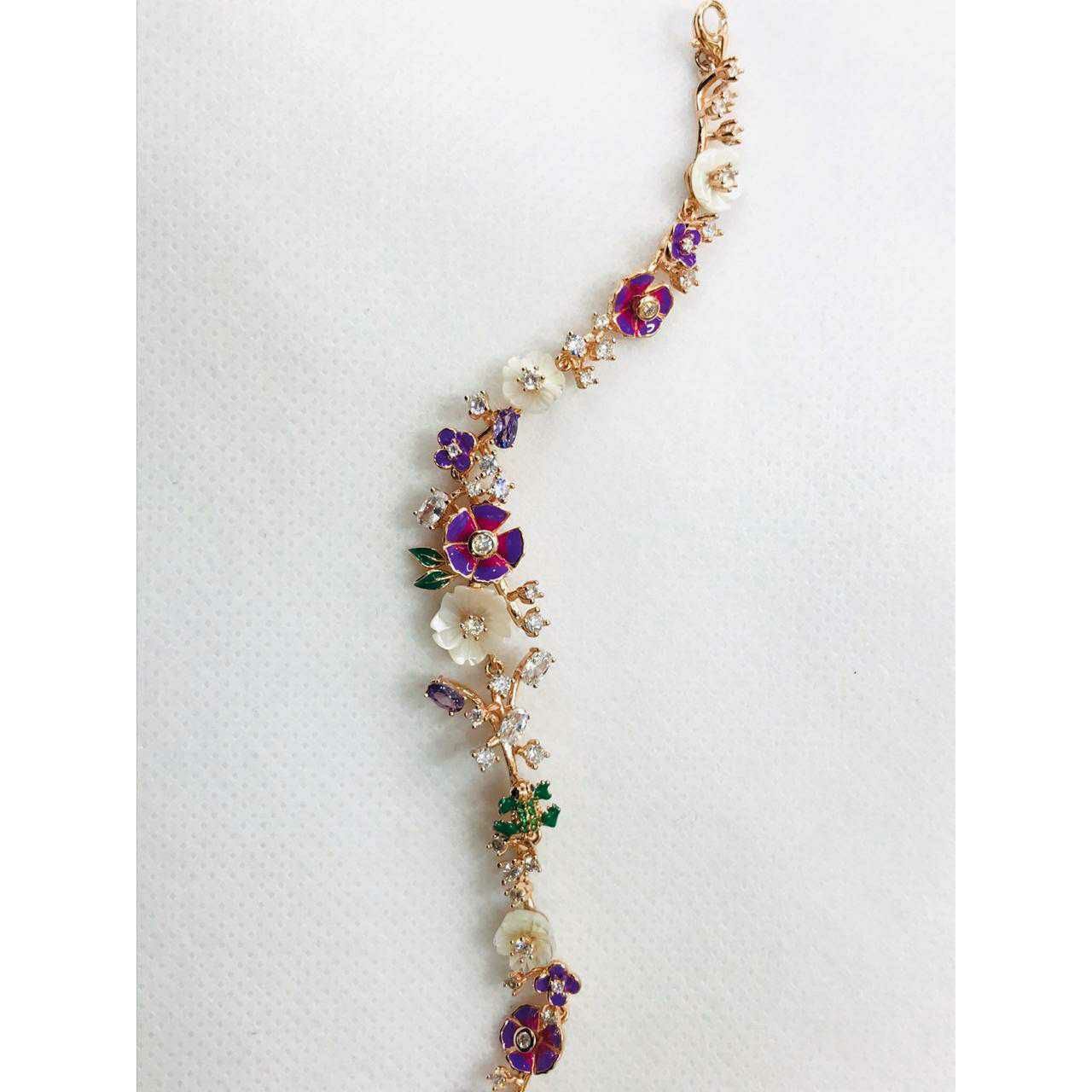 92.5 Sterling Silver Hand Made Finish Rose Gold Bracelet Ms-3034