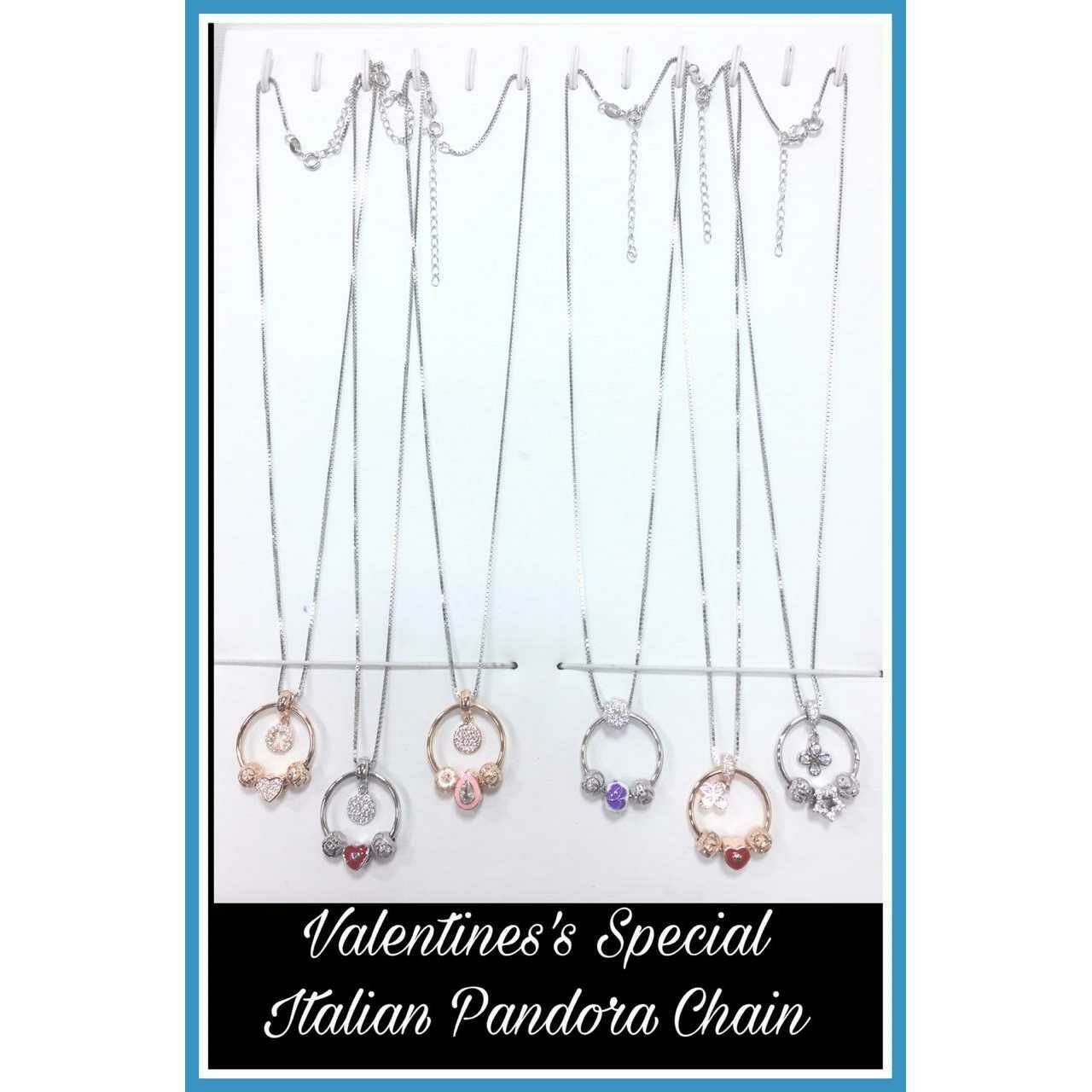 92.5 Sterling Silver Valentine Special Italian Pandora Chain With Colourfull Rodiyam & Rose Gold Pendant Ms-2816