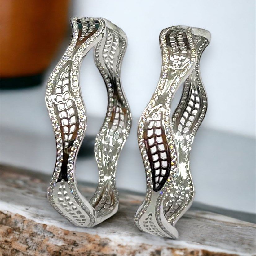 Silver Zigzag Design Rhodium Bangles