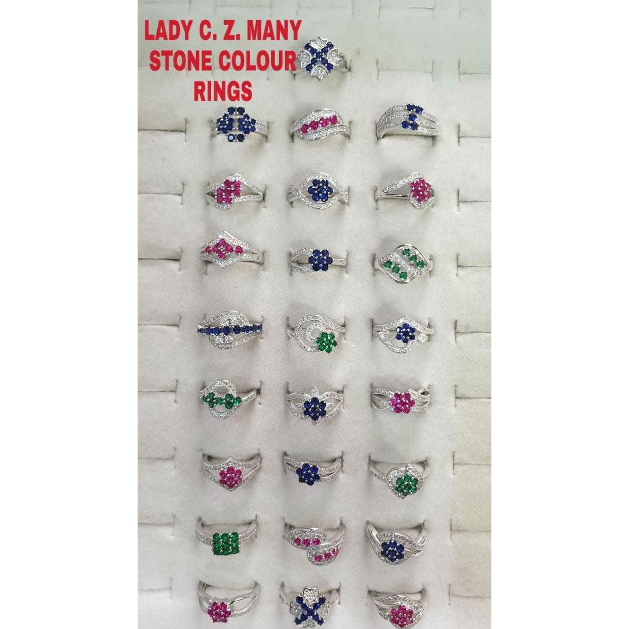 92.5 Sterling Silver Women Cz Many Stone Colour Ring Ms-3233