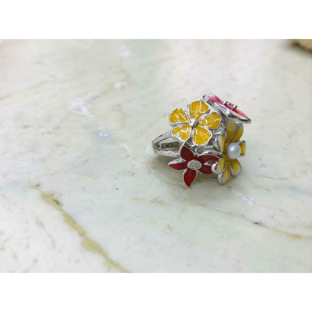 92.5 Sterling Silver Multi Colour Flower Ring Ms-3033