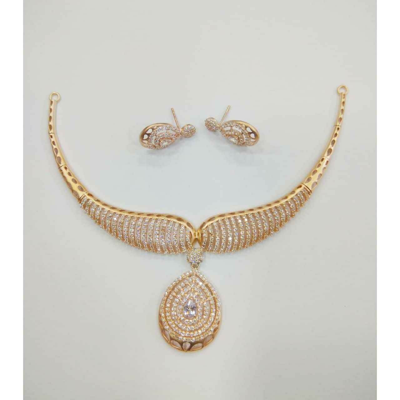 92.5 Sterling Silver Handmade Sitting Rose Gold Necklace Set Ms-3731