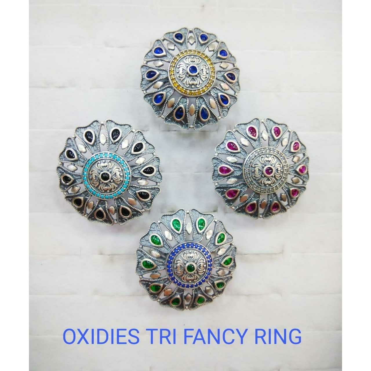 92.5 Sterling Silver Fancy Round Oxodize Tri Fancy Ring Ms-3208